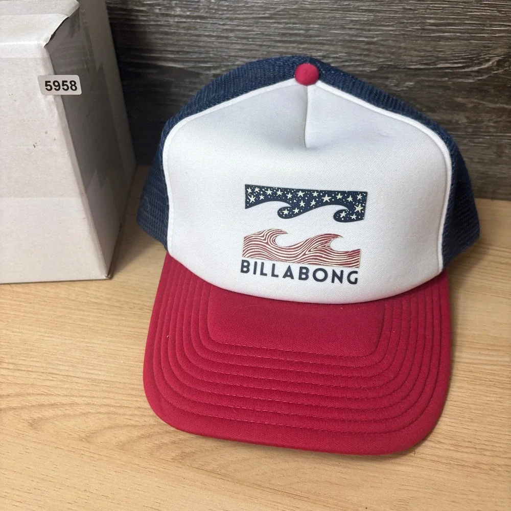 BillaBong Hat Cap Snap Back Blue Red Trucker‎ Surf Surfing Adjustable